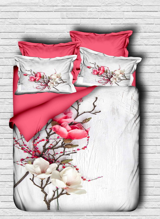 L'essentiel linge de maison Juego de funda de edredón doble Rosa y blanco con impresión 3D L'essentiel linge de maison Juego de funda de edredón doble Rosa y blanco con impresión 3D